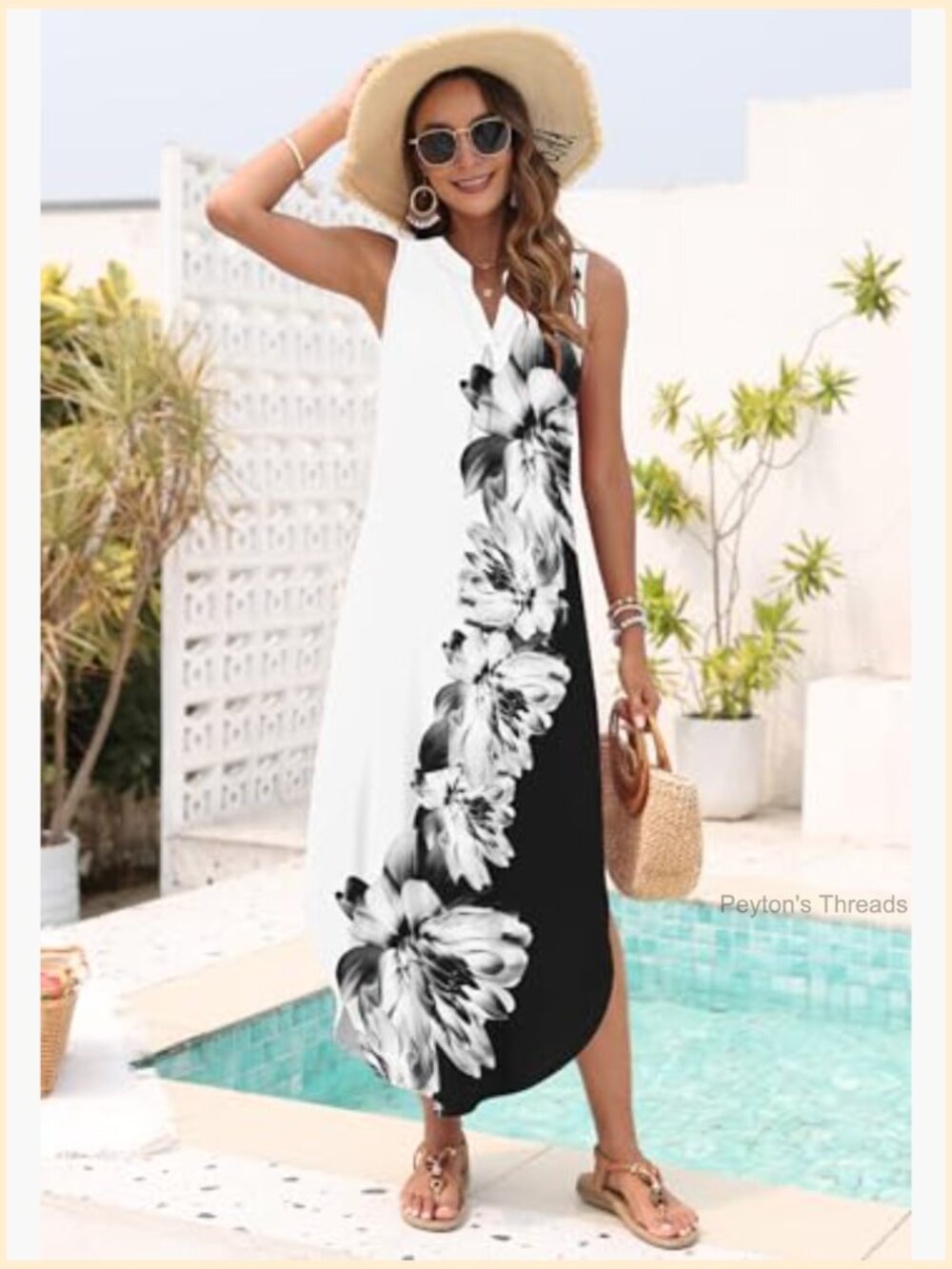 Sleeveless V-Neck Maxi Dress with Pockets Side Slit - Picture 3 of 7